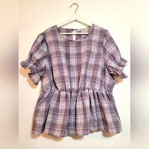 ⭐️HOST PICK⭐️Liberty Love Peplum Plaid Blouse Size 2X